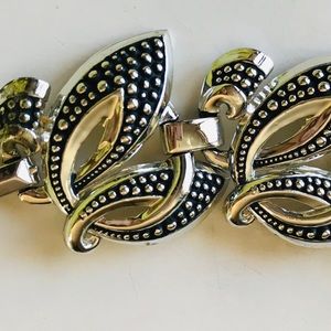 Vintage Black Matte Silver Tone Link Bracelet